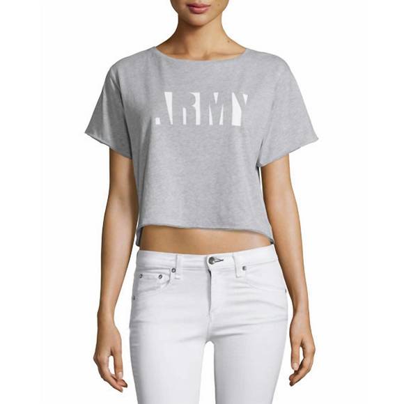 NEW RAG & BONE women heather gray graphic x-boyfriend cropped tee in gray - Picture 1 of 2